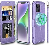 VANAVAGY iPhone 14 Plus Wallet Case,Leather Magnetic Flip Folio Strap Shockproof Phone Cover[Screen