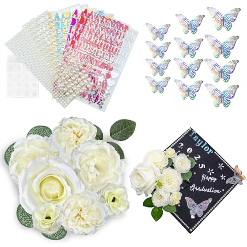 RAOVCUS White Graduation Cap Decorations Kit
