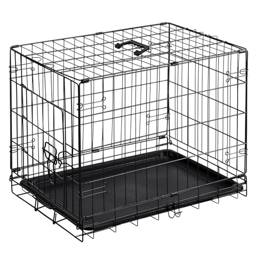 DUMOS Dog Crate, 24 Inch Small Single Door Dog Cage with Plastic Leak-Proof Pan Tray, Folding Metal Wire Pet Kennel for Indoor, Outdoor, Travel, Black