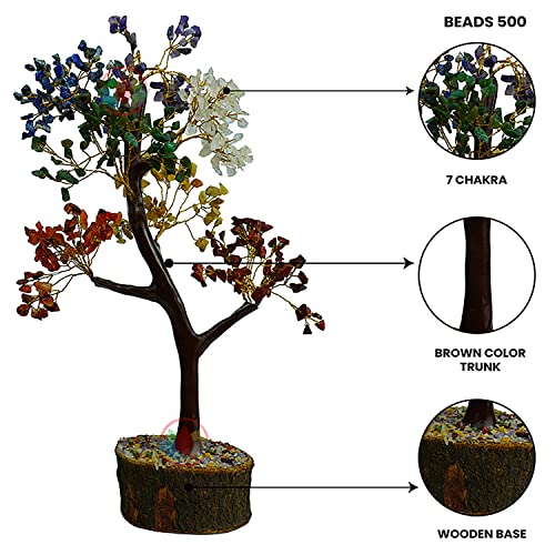 Image of REMEDYWALA Charged Energized Seven Chakra Crystal Tree for Reiki Healing, Seven Chakra Crystal Tree Showpiece for Good Luck Home Decor, Gemstone Tree Box, Money Tree Box (500 Beads)
