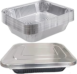 Sponsored Ad - SuiXinCook Aluminum Foil Pan With Lids 9×13, 20 aluminum foil baking pans and foil covers,1/2Half Size Stea...
