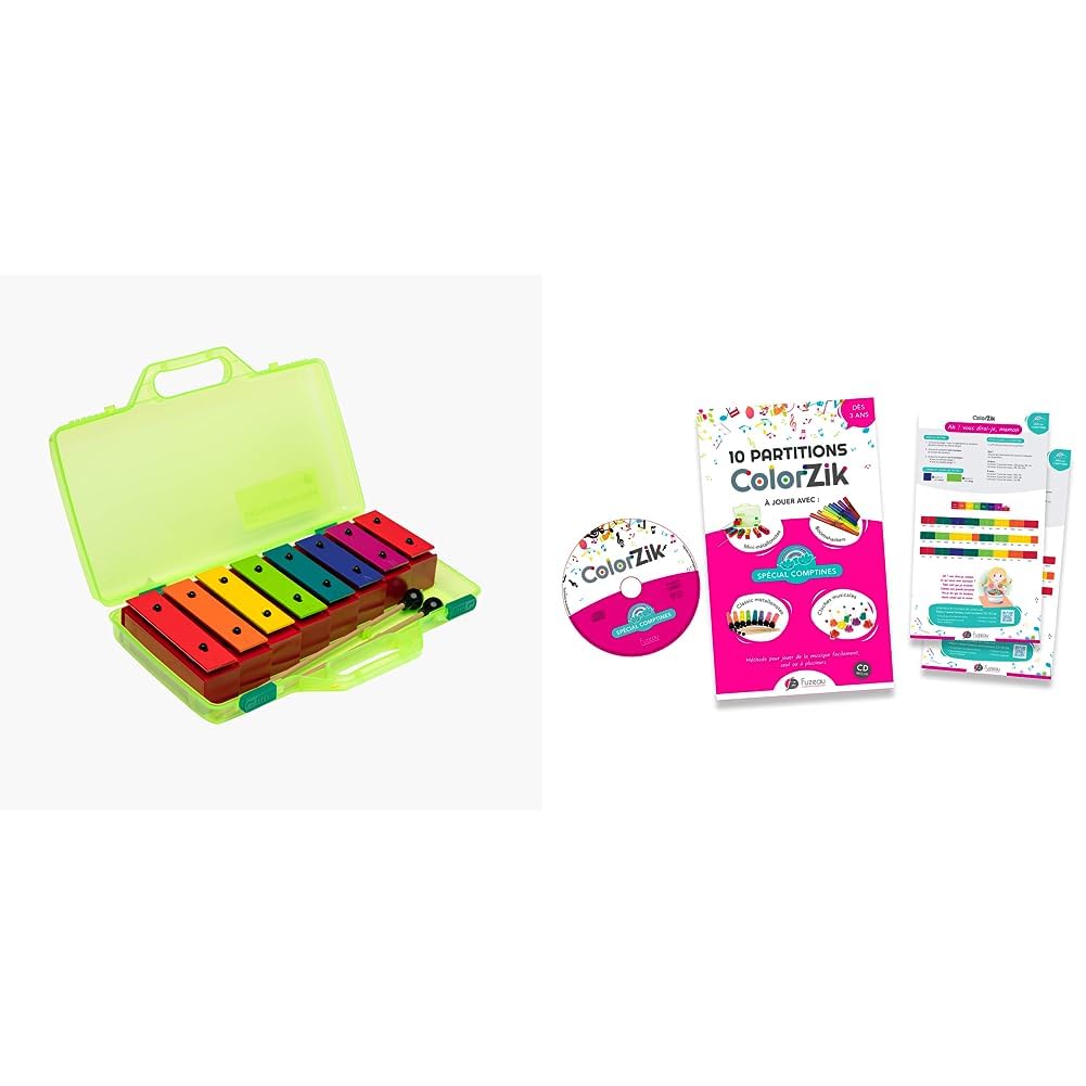 FUZEAU - 8288 - Mini-métallonotes - 8 Lames Métal - 1 Couleur = 1 Note - Dès 3 Ans - Livré dans Une & Livret CD Colorzik Spécial Comptines - Méthode pour Jouer de la Musique sans