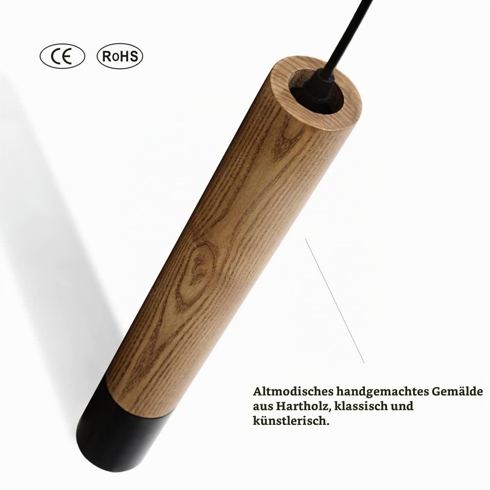 Pendelleuchte Zylinder Schwarz,Höhenverstellbar 1 Flammig Holz Vintage Hängelampe, Industrial Hängeleuchte Aus Stahl Für Esszimmer Nachttisch Schlafzimmer Bar Restaurant Küche Keller,Gu10