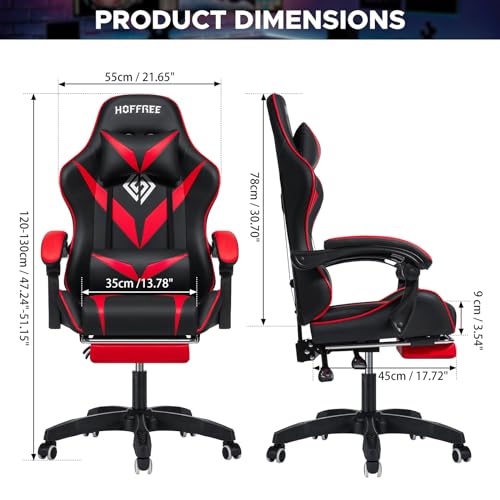 HOFFREE Massage Gaming Chair for Kids Computer Gamer Chair with Footrest and Lumbar Support Reclining PC Game Chair with Headrest for Gaming Room Red and Black - Image 4