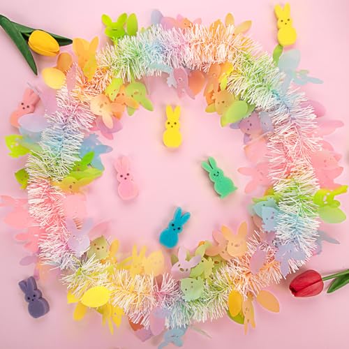 65 Ft Easter Tinsel Garland Decor, Glitter Spring Garland Easter Decorations with Pastel Colorful Eggs Bunny Rabbit Chicken for Home Tree Mantle Bedroom Office Classroom Indoor Outdoor Holiday Party by Amandir - Image 5