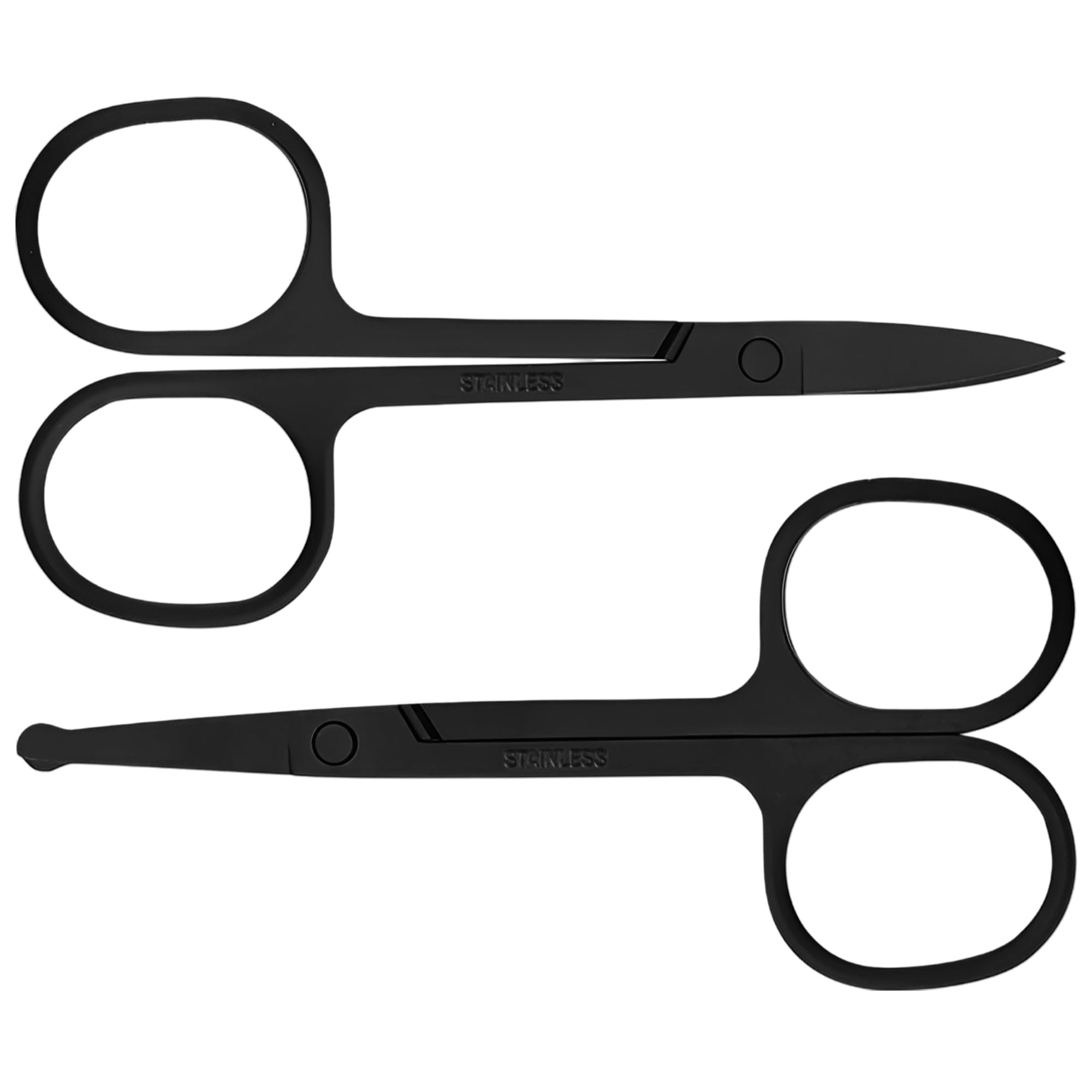 GAEVAZ® 2 Tijeras para cortar Vello Facial: 1 Punta Curva y 1 Punta Redonda | Tijeras Pequeñas de Acero Inoxidable para Cortar Cutículas, Uñas, Cejas, Barba, Bigote, Vello Nariz y Oídos. (Negro)