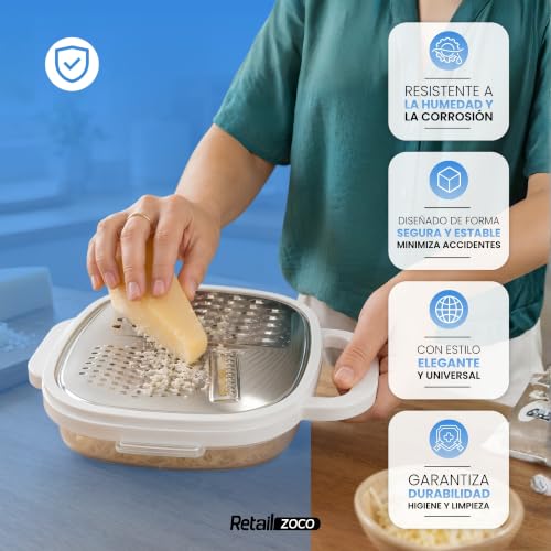 Miniatura 4 de Chefzoco Rallador De Acero Inoxidable Cocina, Rallador Con Deposito, Rallador De Queso, Rallador Multiusos, Rallador 3 En 1, Rallador Cocina, Rallador De Verduras, Rallador Multiusos, Acero Inoxidable