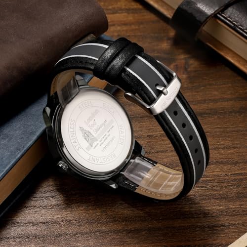 Image of London Fog Kensington Collection Analog Watch for Men with Round Dial, Minimal Stick Markers, Quartz Movement and Leather Strap - LFM10013