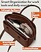Work Tote Bags for Women 14 Inch - Work Bag Laptop Bag with Zip Compartments - Large PU Leather Office Purse Computer Briefcase - Chocolate Brown