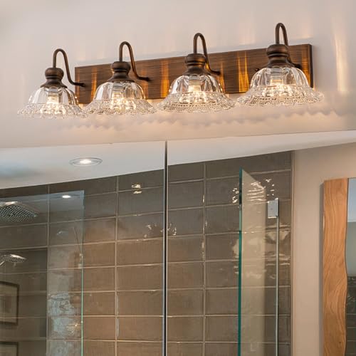 Image of EDISLIVE ORB 4-Light Vintage Vanity Light for Bathroom Bath Wall Light Fixture with Clear Flower Glass Shades 33.74 inch E26 Antique Wall Sconce for Bedroom Hallway Living Room Vanity Mirror