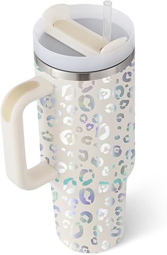 Miniatura 7 de Vaso de 40 onzas con asa, tapa de pajilla, de acero inoxidable aislado al vacío, reutilizable, mantiene las bebidas frías, soporte para taza de