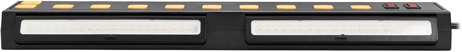 Tripp Lite Heavy Duty Surge Protector Power Strip with Work Lights, 10-Outlets for Industrial & Garage, 2 USB Ports, 6ft Power Cord, 1350 Joules, 150,000 Insurance (TLP1006USB)