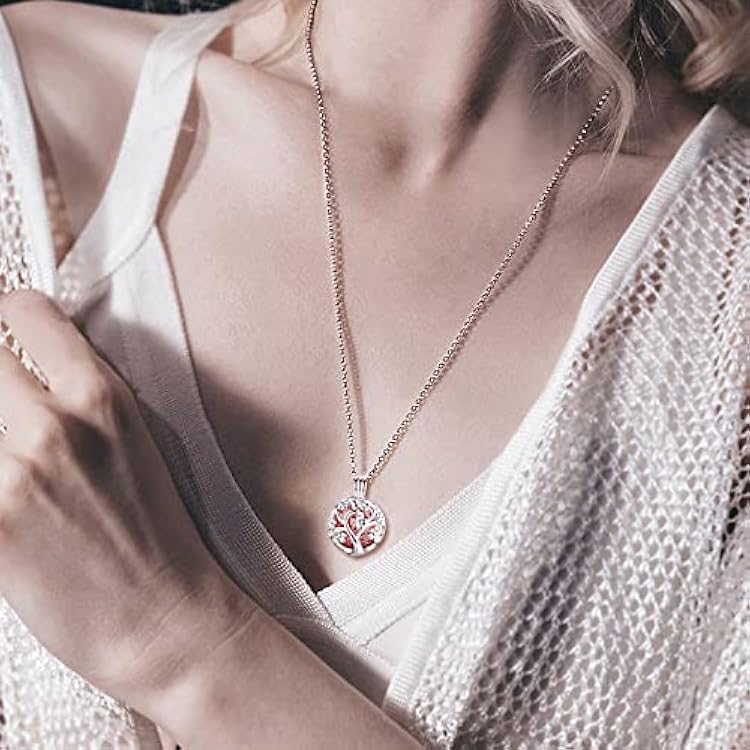 INFUSEU Sakura Tree Aromatherapy Necklace, Essential Oils Diffuser Locket Pendant with 7 PCS Lava Rock Stones and 24 Link Chain