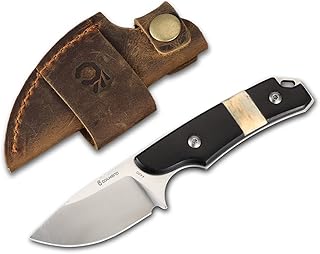 Cool Hand 5.98" Horizontal Carry Knife, Full Tang Compact Survival Hunting Knives, Leather Belt Loop Sheath with Buckle, Outdoors Drop Point 440C Fixed Blade, Buffalo Horn Handle - Cool Hand