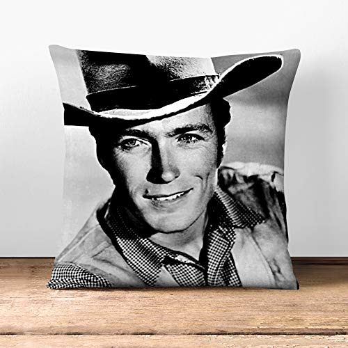 Big Box Art Clint Eastwood (1) - Cushion Cover Throw Pillow with Insert for Sofa Chair Bed - Charcoal Rear - 40x40 cm