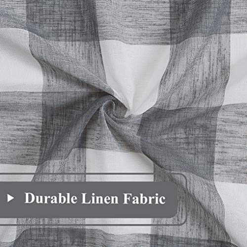 Buffalo Plaid Checkered Grey And White 84 Inches Long Linen Sheer Window Curtain Panels, Gingham Grommet Top Rustic Farmhouse Window Treatment Drapes, For Bedroom & Living Room, 2 Panels,40"X84", Gray #TOP4