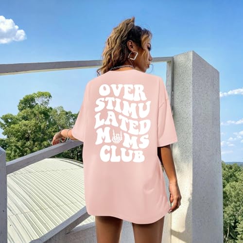 Image of Yuyiify Oversized Tshirts for Women Mama Overstimulated Cool Moms Club Skeleton Shirt Funny Mom Graphic Tees Top