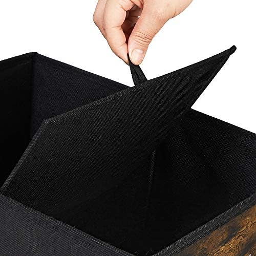 SONGMICS Foldable Storage Organiser Boxes, Set of 3 Clothes Organiser, Toy Bins, Storage Cubes with Lids, Label Holders, Non-Woven Fabric, 40 x 30 x 25 cm, Rustic Brown and Black RFB103B01