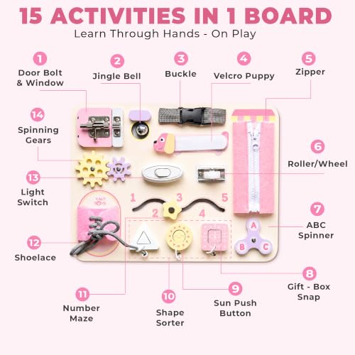 Image of Montessori Busy Board for Toddlers, Wooden Sensory Toys, Preschool Learning Activities for Fine Motor Skills Travel Toy, Basic Life Skills Educational Gifts for 1 2 3 Years Old Kids Boys Girls