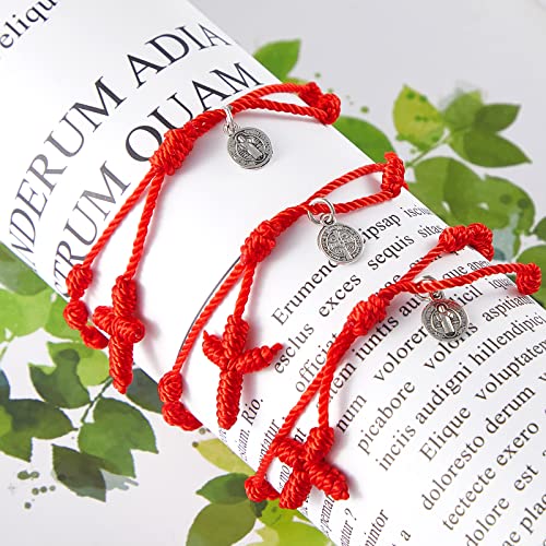 Yinkin St Benedict Medal Rosary Bracelet Bulk Adjustable Knot String Braided Bracelet Baby Protection Mexican Bracelets with Mesh Bags for Women Men Girls Boys Minimalist Jewelry3