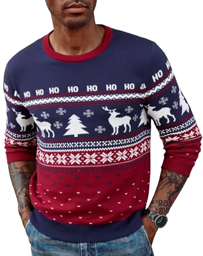 Wayleb Pullover Weihnachten Herren Rundhals Warm Strickpullover mit...
