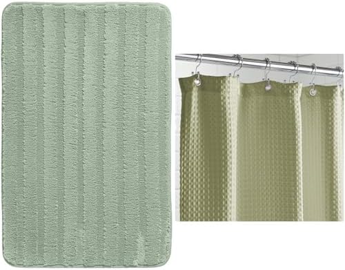 Bath Rug, 24x16, Sage and Shower Curtain, 72x72, Sage Bundle