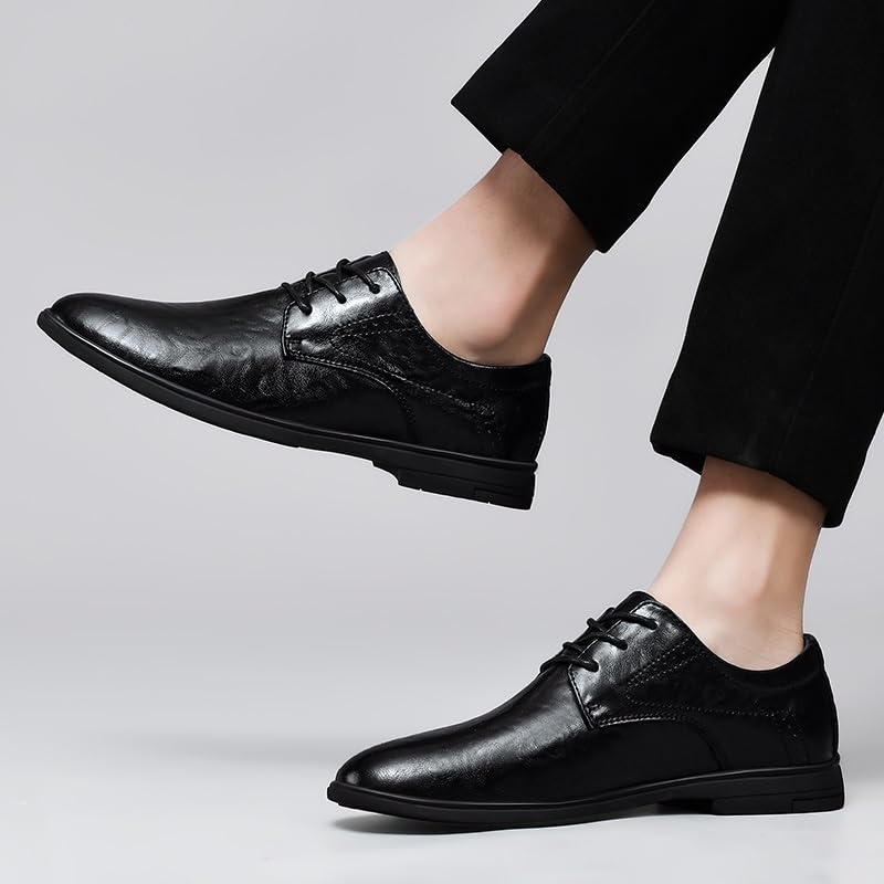 Mens Genuine Leather Oxford Dress Shoes Lace Up Plain Toe Non Slip Rubber Sole Low Top Block Heel Uniform Shoes for Work and Formal Events4