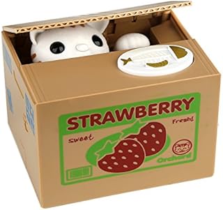 HmiL-U Stealing Coin Money Box Automatic Stealing Coin Cent Penny Cat Piggy Bank With Voice Christmas/Birthday Gift for Kids Child (Strawberry-Cat)