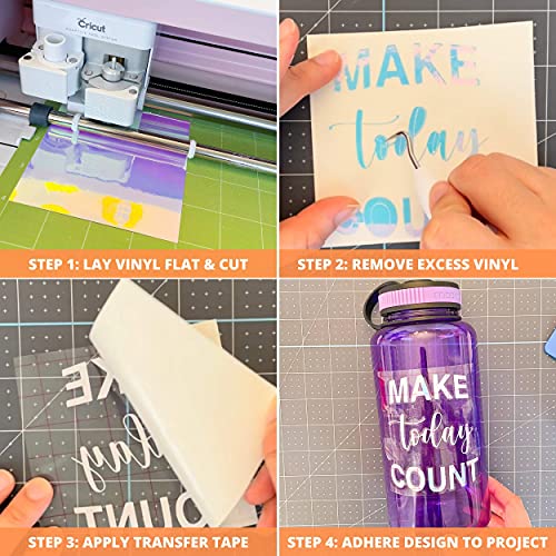 Kassa Holographic Vinyl Bundle - Permanent Adhesive Tape Holographic Vinyl Sheets 10 Colors & Clear Transfer Tape Roll, 12 In X 12 Ft #TOP3