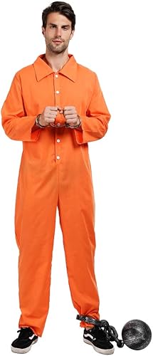 ReneeCho Mono de prisionero naranja disfraz de jailbird para hombres adultos de Halloween