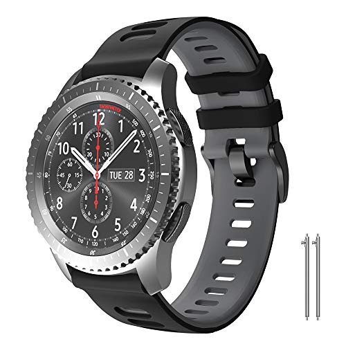 NotoCity for Gear S3 Frontier/Classic Band Galaxy Watch 46mm, 22mm Soft Silicone Replacement Band for Gear S3 Frontier/S3 Classic/Galaxy Watch 3 45mm/Ticwatch Pro S2/E2(black gray)