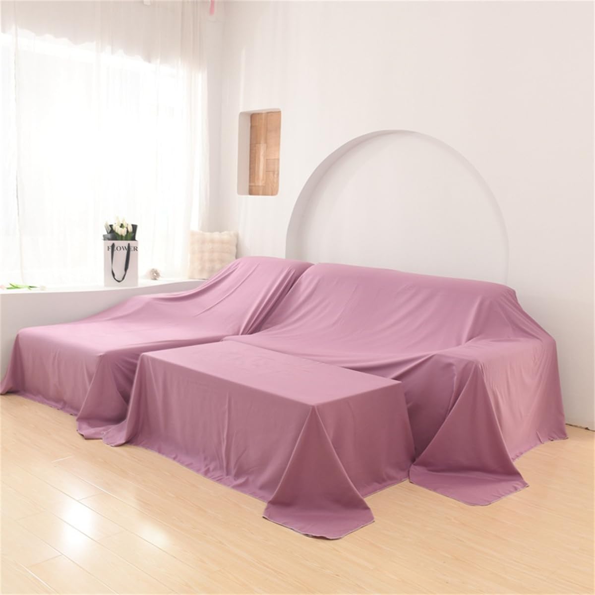 2 Pack Cotton Furniture Dust Sheets for Decorating, Dust Sheet for Sofas Single/Double Bed, Floor Covering Staircase Drop Cloth Paint Sheet Washable and Reusable Dust Cover (3.5x3m,Purple)