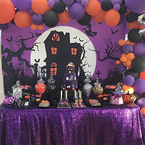 Image of B-COOL Sequin Tablecloth Round Party Decorations: Purple Table Cloth Overlay 90 Inch Sparkle Fabric for Birthday Beach Parties Halloween