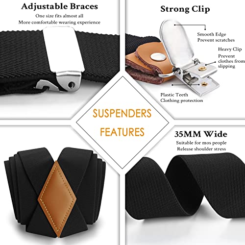 Image of HISDERN Bow Tie and Suspenders for Men Elastic X-Back Suspender and Bowtie Set Adjustable Braces for Wedding Tuxedo