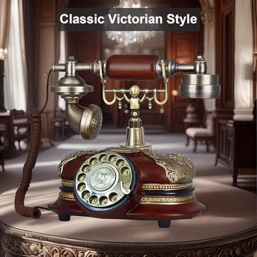 Image of TelPal Retro Vintage Antique Style Rotary Dial Button Desk Telephone Phone Home Living Room Decor