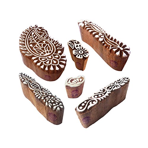 Tattoo Print Blocks Stylish Paisley Floral Design Wood Stamps (Set of 6)