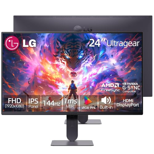 Image of LG 24 inch Gaming Monitor, FHD IPS, 144Hz Refresh Rate, 1ms MBR, HDR10, sRGB 99%, NVIDIA G-SYNC Compatible, AMD FreeSync, Built-in Speaker, Tilt /Height Adjustable Stand, HDMI, DisplayPort