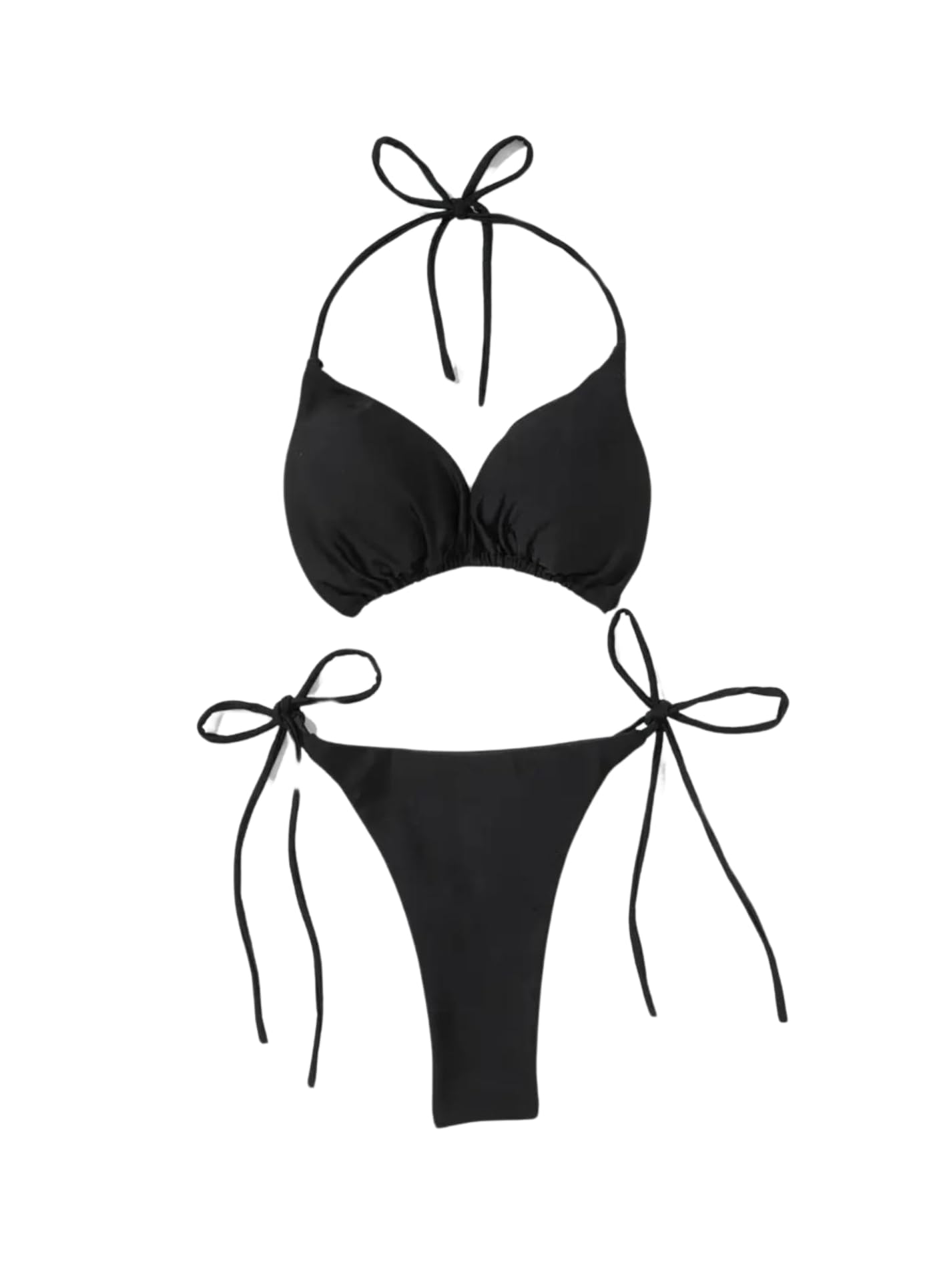 Women's Two-Piece Halter Bikini Set, Black, Tie-Side Bottom with Side Strings, Polyester Blend-image-48