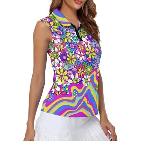 Mumeson Flowers Printed Golf Shirts for Women,Moisture Wicking Womens Shirts Short Sleeve Outfits for Women Golf Apparel Cover