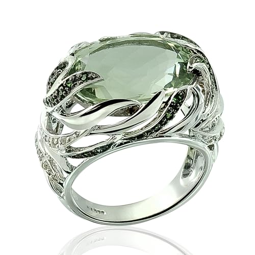 Image of Sterling Silver 925 Statement Ring Genuine GEMS 10.5 Cts, Oval 18x13 mm, Rhodium-Plated Finish