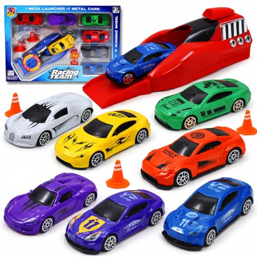 Image of Royals hub Big Size Rapid Launcher High Speed Car Set of 7PCS Die-Cast Metal Car Set Stunt Car Master Racer with High-Speed Launcher Includes 3 Road Blockers 1 Stopper Birthday Gift for Boys Girls 3+