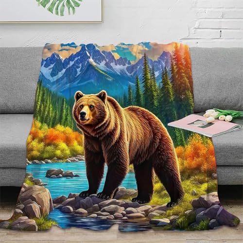 Couverture microfibre moelleuse et chaude avec impression ours 3D - 2