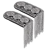 Framendino, 2 Pack Gun Black Tassel Epaulettes Shoulder Spike Chain Epaulet Shoulder Applique Badge Brooch Pins for DIY Jacket Clothes Accessories