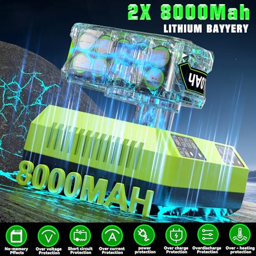 Upgraded 8.0Ah 2Packs P108 18V Battery Compatible with Ryobi 18V ONE+ Battery P102 P103 P104 P105 P107 P109 P122 PBP005 PBP004 PBP003 PBP002 RB18L50 BPL1820 Cordless Power Tools with LED Indicator - Thumbnail 4