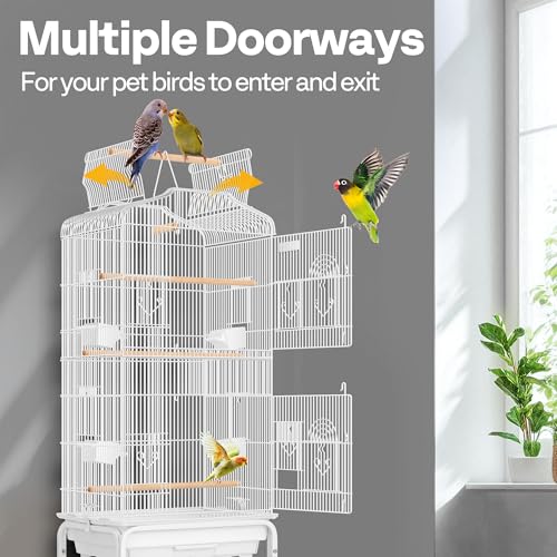 Image of VIVOHOME 64 Inch Bird Cage with Play Top and Rolling Stand for Parrots Conures Lovebird Cockatiel Parakeets White