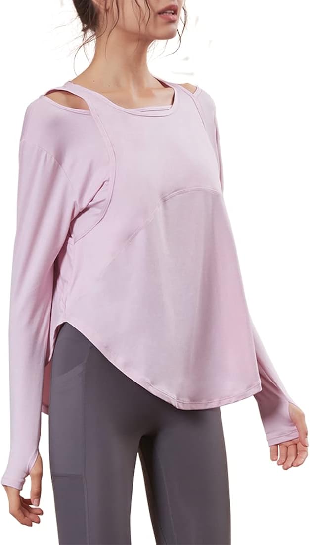 Meduola ヨガウェア レディース 美背ヨガシャツ トップス 長袖 ロング丈 体型カバー おしゃれ ジム ふんわり スポーツシャツ ランニング 部屋着 吸汗速乾 通気性 エレガント 便利