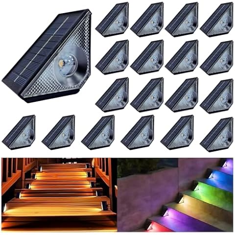 CIYOYO Solar Step Deck Lights Outdoor 20 Pack Solar Step Lights, Waterproof Warm White/7 RGB Color Glow Solar Stair Lights for Yard, Patio, Garden, Walkways, Front Door, Pathway, Driveway Cover