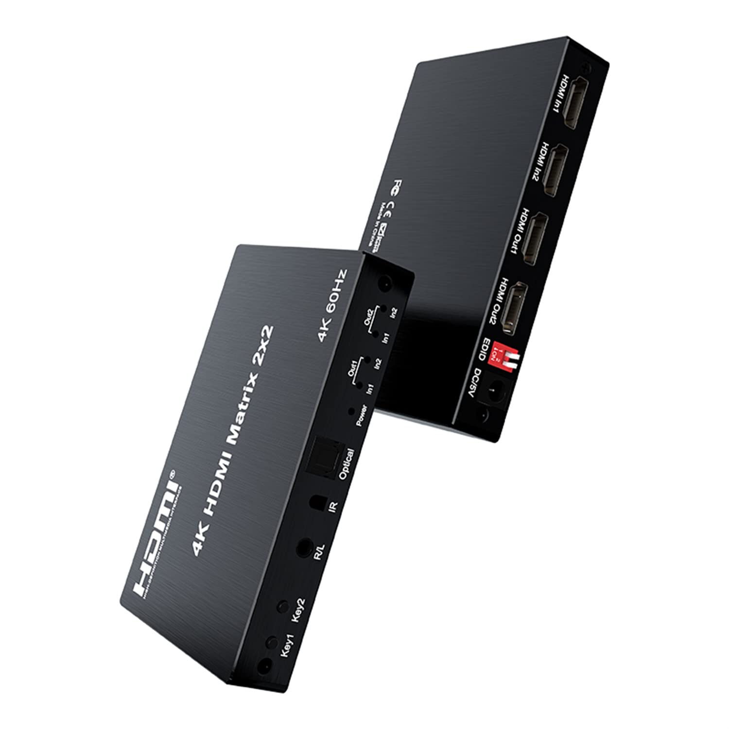 Matriz HDMI 4K 2x2, conmutador de matriz HDMI 4K 60Hz 2 en 2 salidas Matrix HDMI convertidor divisor con EDID óptico para Dolby PC PS4 a monitor de TV