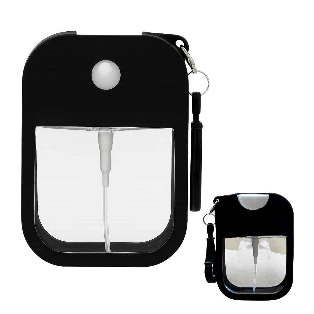 portable card spray bottle, 38ml refillable perfume bottle portable moisturizing sprayer box with hook, empty for alcohol hand sanitizer fragrance cosmetic - plastic, black