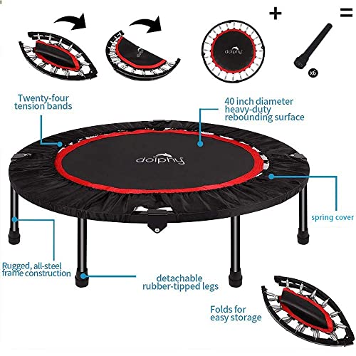Image of Dolphy Portable & Foldable Trampoline - 40 inch in-Home Mini Rebounder with Adjustable Handrail, Fitness Body Exercise for Kids Adults Indoor /Garden Workout Max Load 80kg.